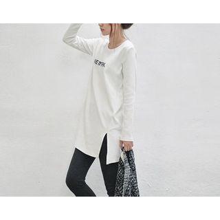 Letter Slit Long-sleeve T-shirt