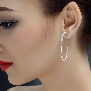 Rhinestone Open Hoop Earring Platinum - One Size
