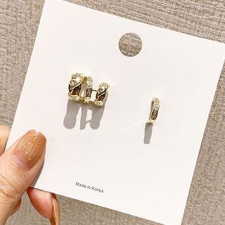 Non-matching Rhinestone Hoop Earring 1 Pair - 925 Silver Needle - One Size