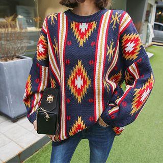 Drop-shoulder Pattern Sweater