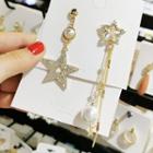 Non-matching Faux Pearl Rhinestone Star Fringed Earring 1 Pair - As Shown In Figure - One Size