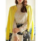 Frill-neck Crochet-cuff Lace Top Ivory - One Size