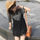 Set: Short-sleeve Striped T-shirt + Strappy A-line Dress