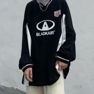V-neck Print Sweatshirt Black - One Size