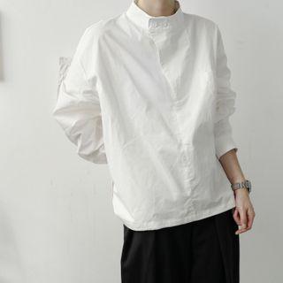 Long-sleeve Mock Neck Plain Shirt