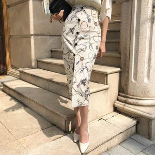 Scarf Print Long Pencil Skirt