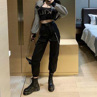 Cropped Jacket / One-shoulder Camisole Top / Cargo Pants / Set