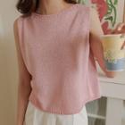 Plain Sleeveless Boatneck Knit Top