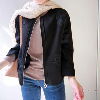 Lace Appliqu  Neoprene Zip Jacket