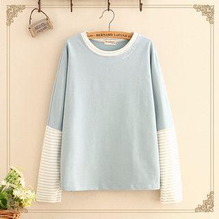 Long-sleeve Striped Panel Lettering T-shirt