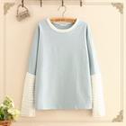 Long-sleeve Striped Panel Lettering T-shirt
