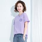 Short-sleeve Rhinestone Floral T-shirt