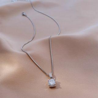 Rhinestone Pendant Stainless Steel Necklace 1pc - Silver - One Size