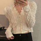 Long-sleeve Striped Lace Trim Knit Top