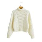 Long-sleeve Mock-neck Cable-knit Sweater White - One Size