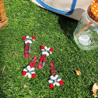 Set Of 5: Flower Hair Clip Pink & Orange - One Size