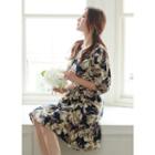 Puff-sleeve Floral A-line Midi Dress