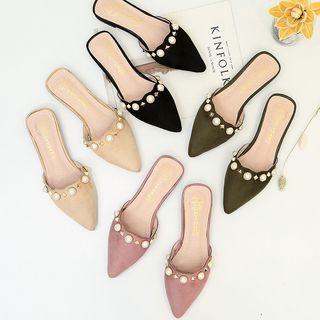 Faux Pearl Pointed Mules