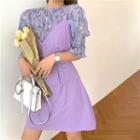 Floral Short-sleeve Blouse / Plain Sleeveless Dress