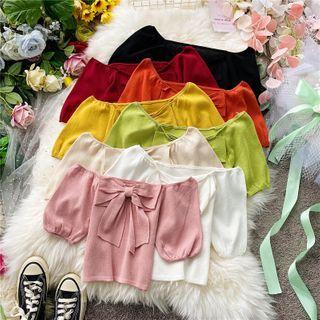 Bow-detail Off-shoulder Knit Blouse