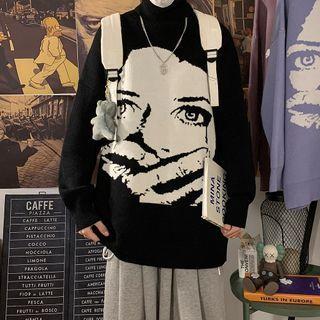 Face Jacquard Turtleneck Sweater