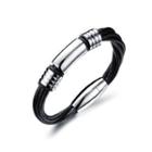 Simple Fashion Geometric 316l Stainless Steel Leather Bracelet Silver - One Size