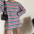 Long-sleeve Striped T-shirt Pink & Green - One Size