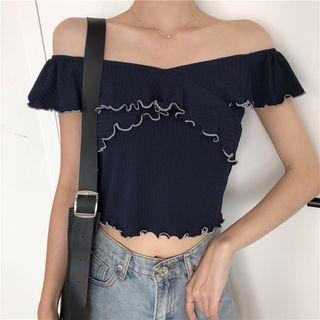 Short-sleeve Off Shoulder Frill-trim Top