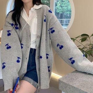 Cherry Print V-neck Cardigan
