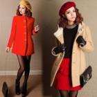 Wool Blend Hooded Buttoned Coat