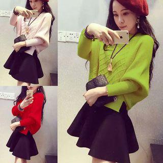 Set: Batwing Sleeve Sweater + A-line Skirt
