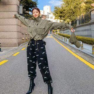 High-neck Drawstring-hem Cropped Safari Jacket
