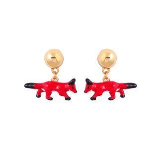 Fashion Cute Plated Gold Enamel Fox Stud Earrings Golden - One Size