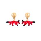 Fashion Cute Plated Gold Enamel Fox Stud Earrings Golden - One Size