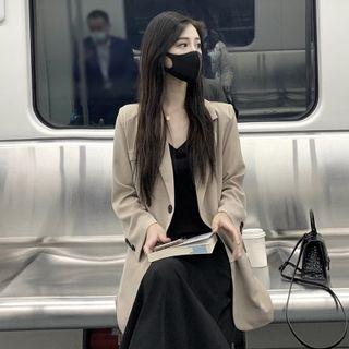Single-breasted Blazer / Spaghetti Strap Midi A-line Dress / Set