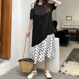 Short-sleeve Dot Panel Dress