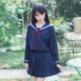 Set: Marine Collar Top + Pleated Skirt