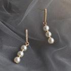 Faux Pearl Drop Earring 1 Pair - S925 Silver Needle - White Faux Pearl - Gold - One Size
