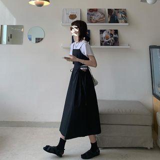 Short-sleeve T-shirt / Strappy Midi A-line Dress