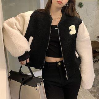 Color Block Long-sleeve Cropped Baseball Jacket