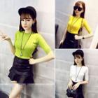 Ribbed Elbow-sleeve Knit Top