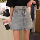 Hoop Accent High Waist Denim A-line Skirt