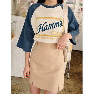 3/4-sleeve Letter-printed Raglan T-shirt