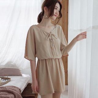 Tied Drawstring Chiffon Dress