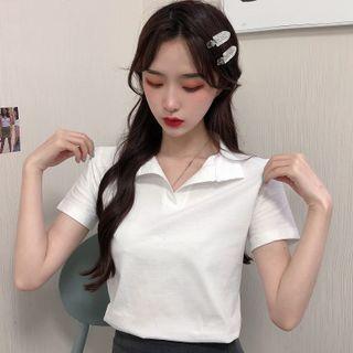 Short-sleeve Polo-neck Plain T-shirt