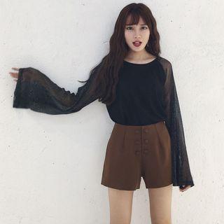 Mesh Panel Long Sleeve T-shirt