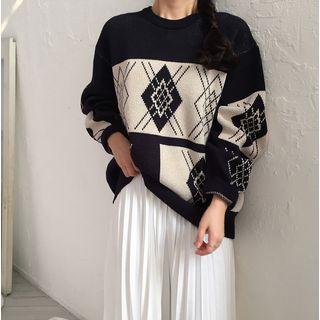Argyle Pattern Chunky Sweater