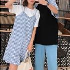 Couple Matching Elbow-sleeve Plaid Panel T-shirt / Short-sleeve Dress
