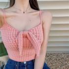 Plaid Bow Cropped Camisole Top Plaid - Pink - One Size
