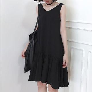 Buttoned Sleeveless Asymmetric Hem Dress